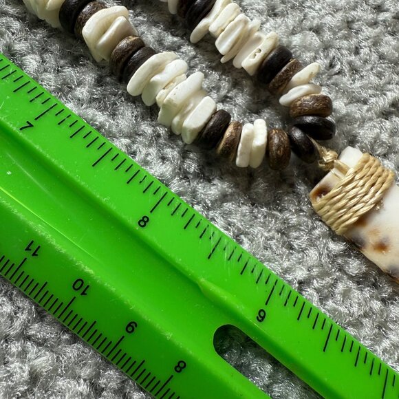 Handmade Beaded Shell Necklace Faux Bone Tooth Pendant & Barrel Clasp - Picture 8 of 16